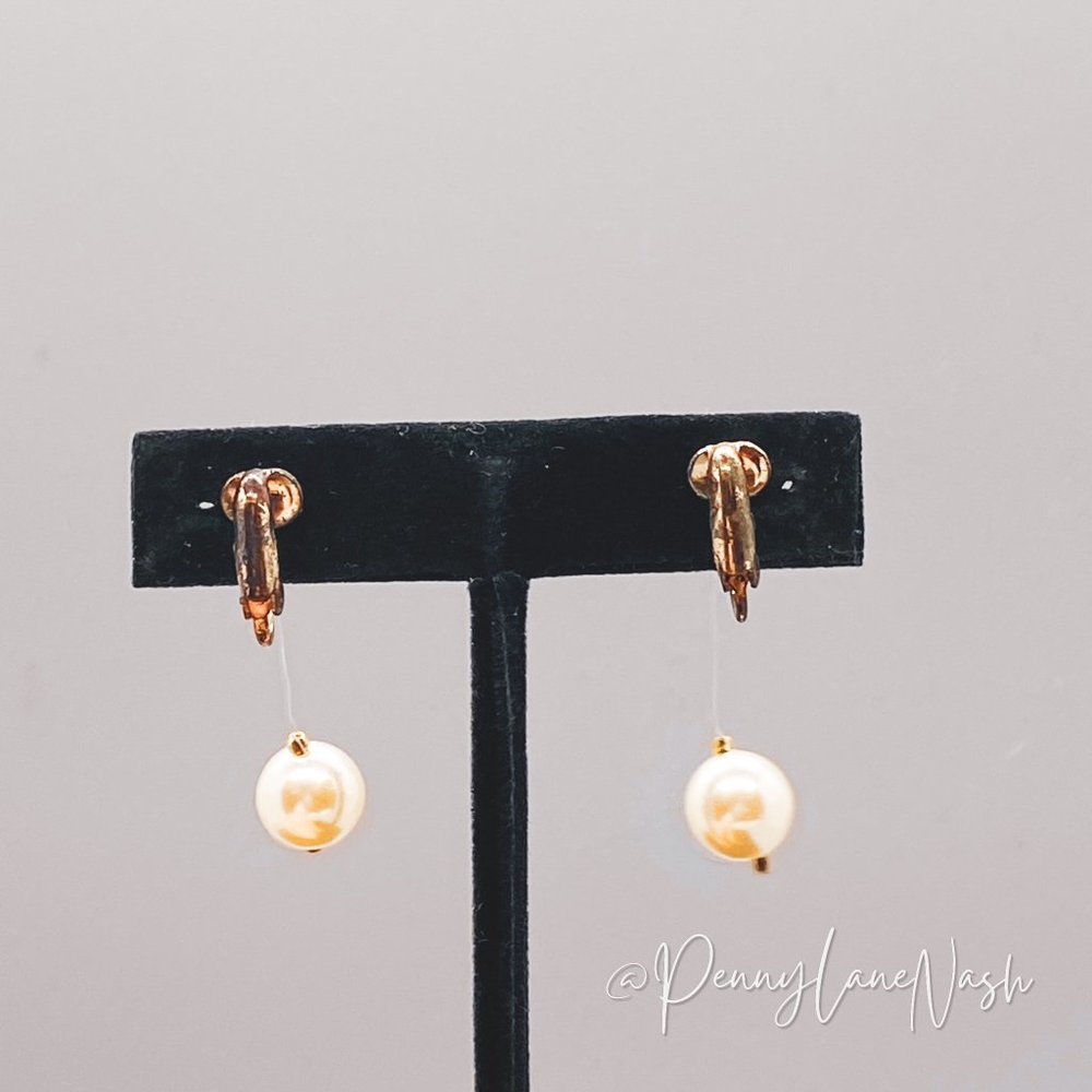 Vintage Pearl with Fishline Hang Pearl Drop Earrings - Picture 5 of 9